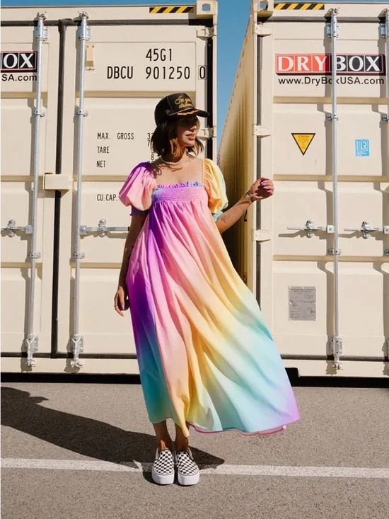 Palm Springs Smocked Dress in Rainbow Daydream - Picture 5 of 7